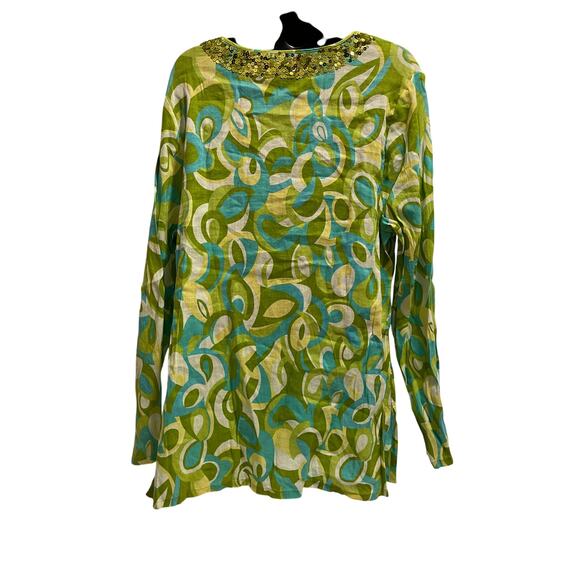 San Tropez Women's Size 1X Green Abstract Sequined Blouse - Picture 5 of 6